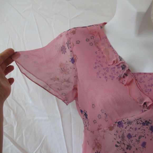 NEW YORK CITY BLOUSE SHORT Sleeve SILK PINK M 10 8 - Picture 4 of 7
